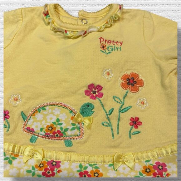 Children’s Place Baby Girl Outfit 3-6M Yellow Turtle Floral Top Skort Y2K Retro - Picture 3 of 5